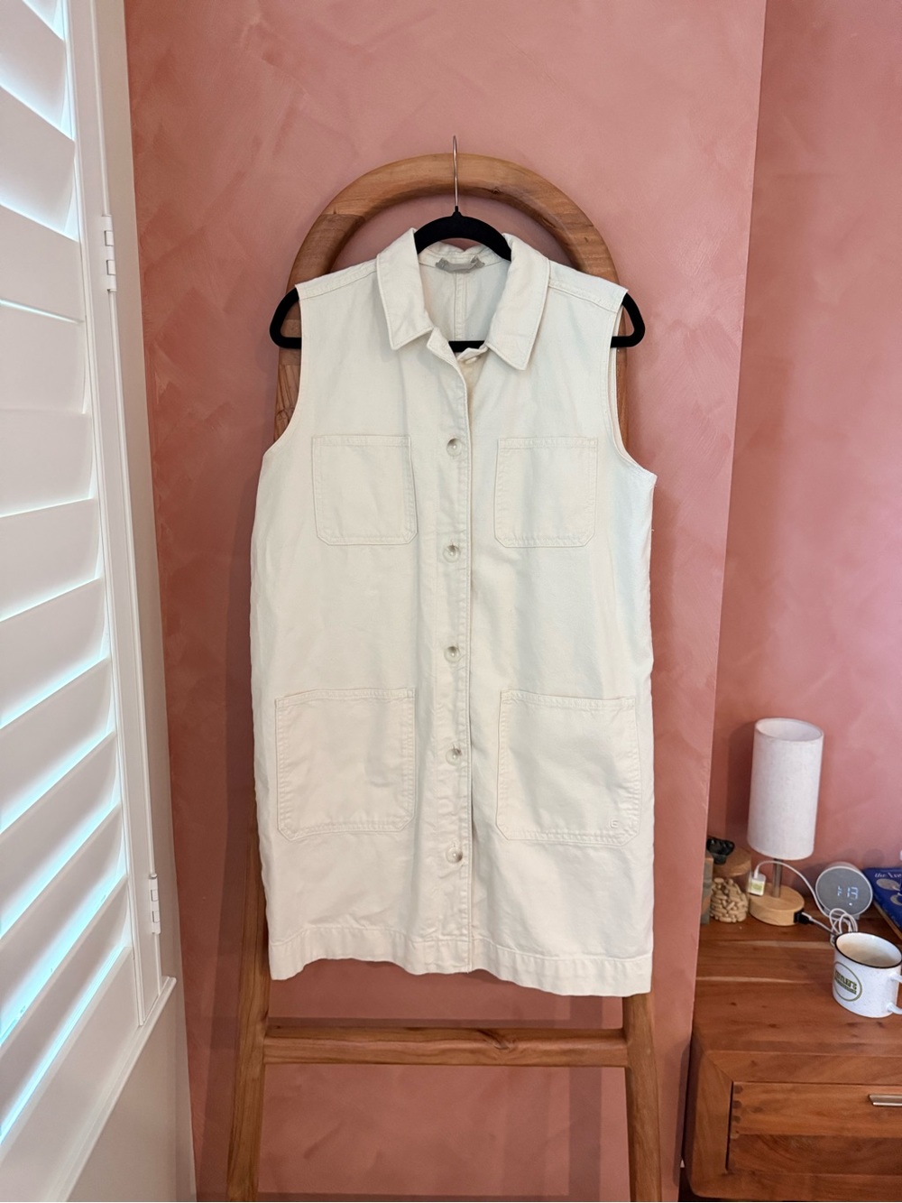 Everlane Cream Button-Front Utility Vest Dress